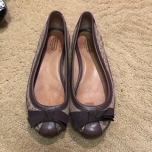 Coach Women's Brown and Tan Flats with Bow Accent